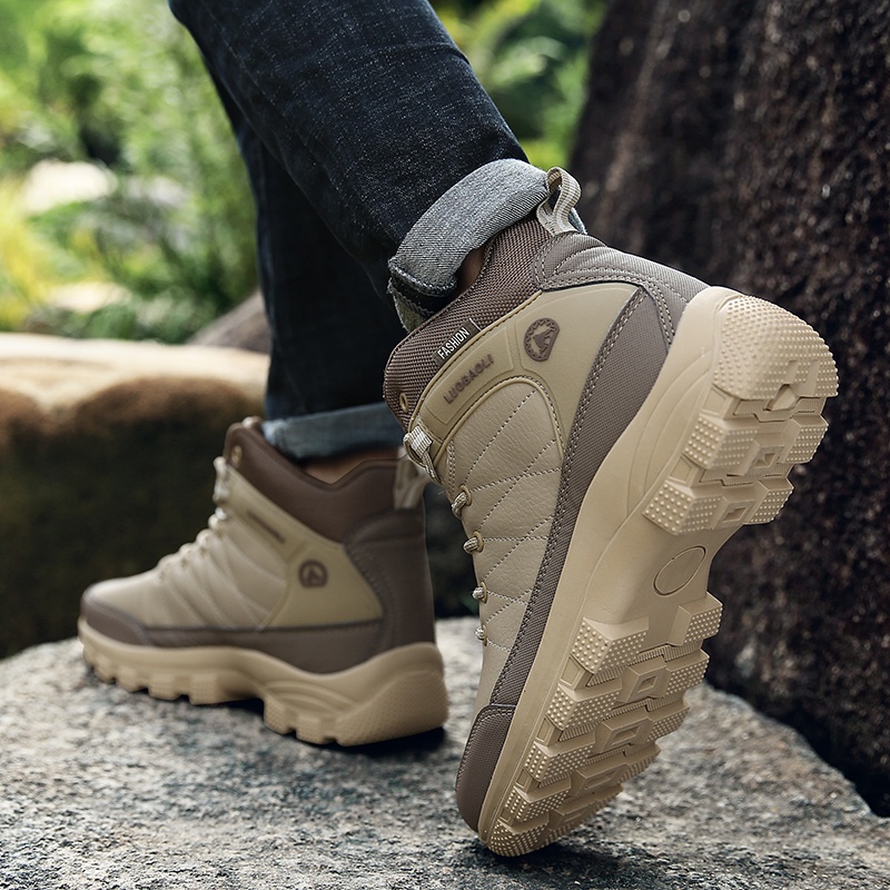 Giày Bốt Da Leo Núi Cổ Cao Size 39-46 Phong Cách Quân Đội Cho Nam