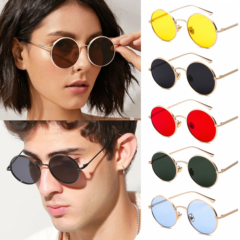 Kính mát gọng tròn bằng kim loại chống tia UV thời trang dành cho cả nam và nữ