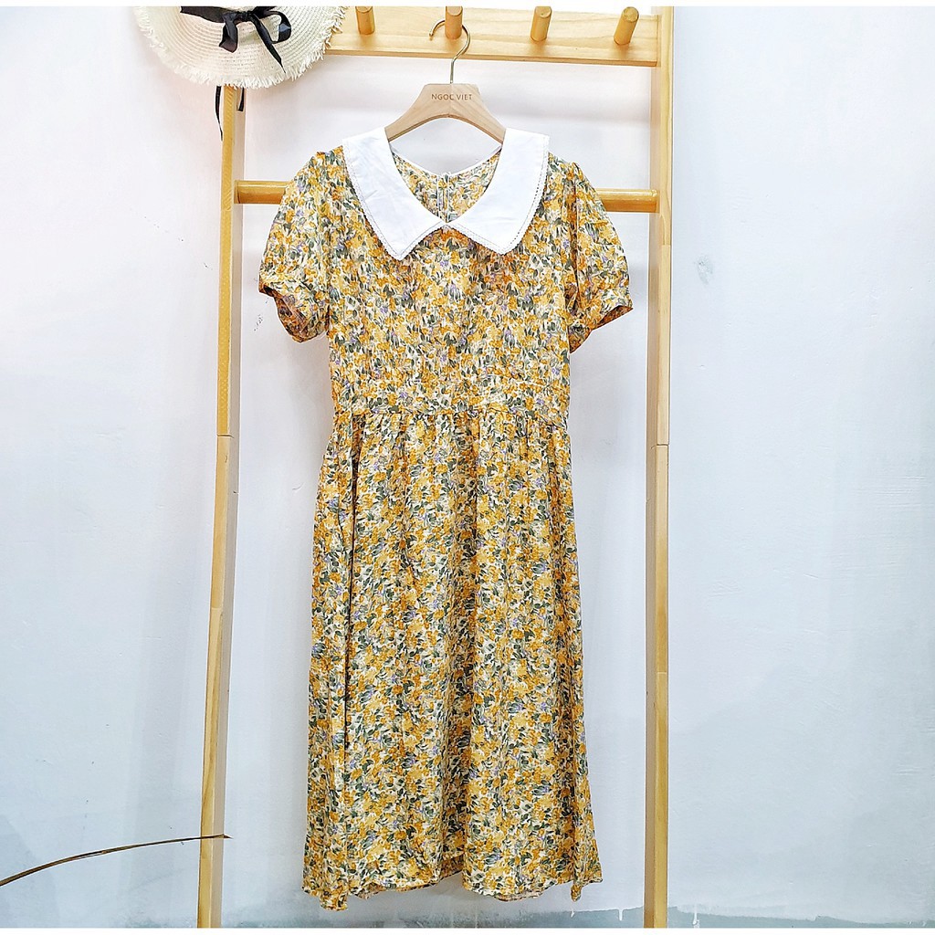 Đầm Hoa Cổ Trắng Vintage SP028208 - SP028210 (hình thật)