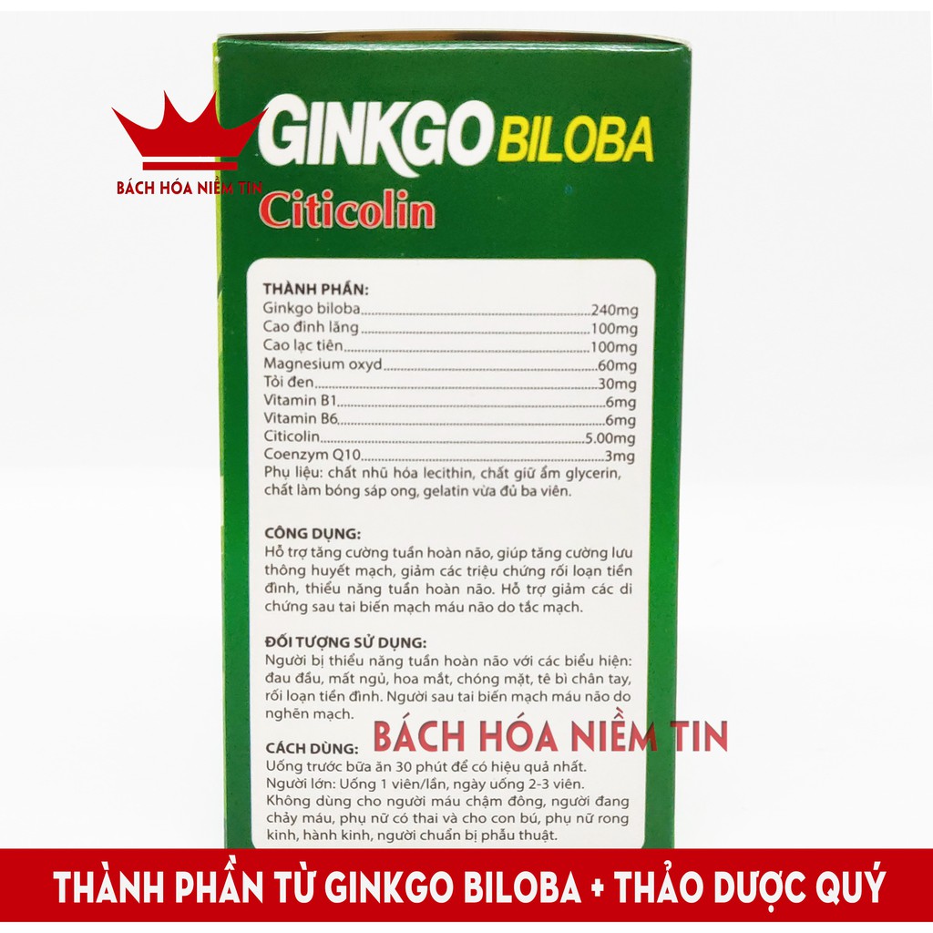 Viên uống hoạt huyết Ginkgo Biloba USA 240mg Tăng cường tuần hoàn não, giảm nguy cơ di chứng sau tai biến mạch máu não