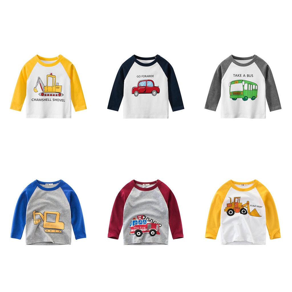 Áo thun bé trai 27KIDS áo thu đông cho bé họa tiết Giao Thông chất cotton hàng xuất Âu Mỹ