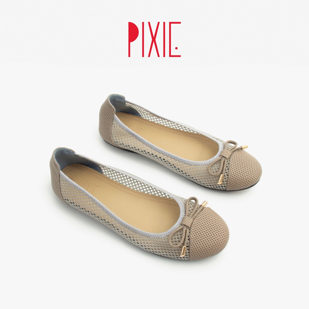 Giày Búp Bê Bệt Da Thật Phối Lưới Pixie X809