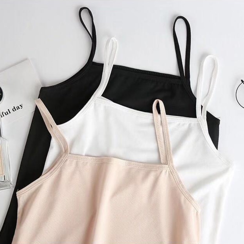 Áo Hai Dây Dáng Ngắn Màu Sắc Trơn Dễ Phối Đồ Cho Nữ