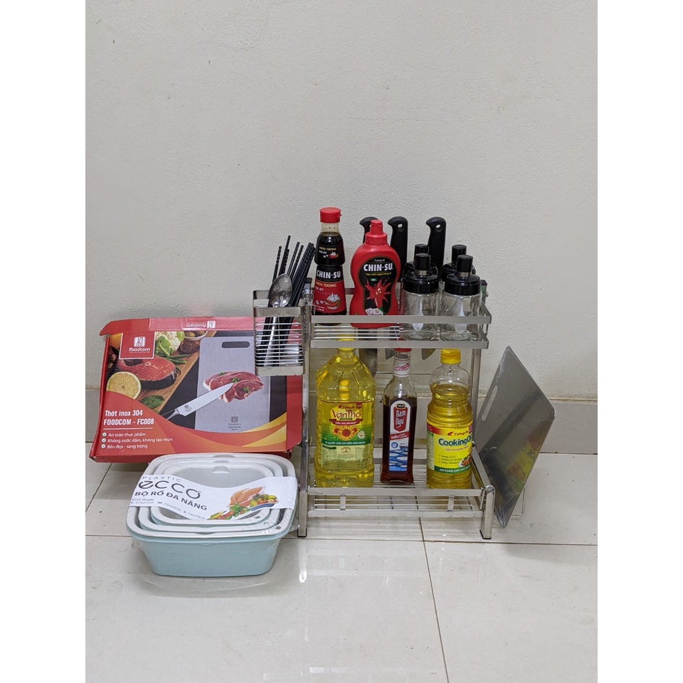 Kệ gia vị inox 304 2 tầng 3 tầng đa năng nhà bếp cao cấp Foodcom KGV02