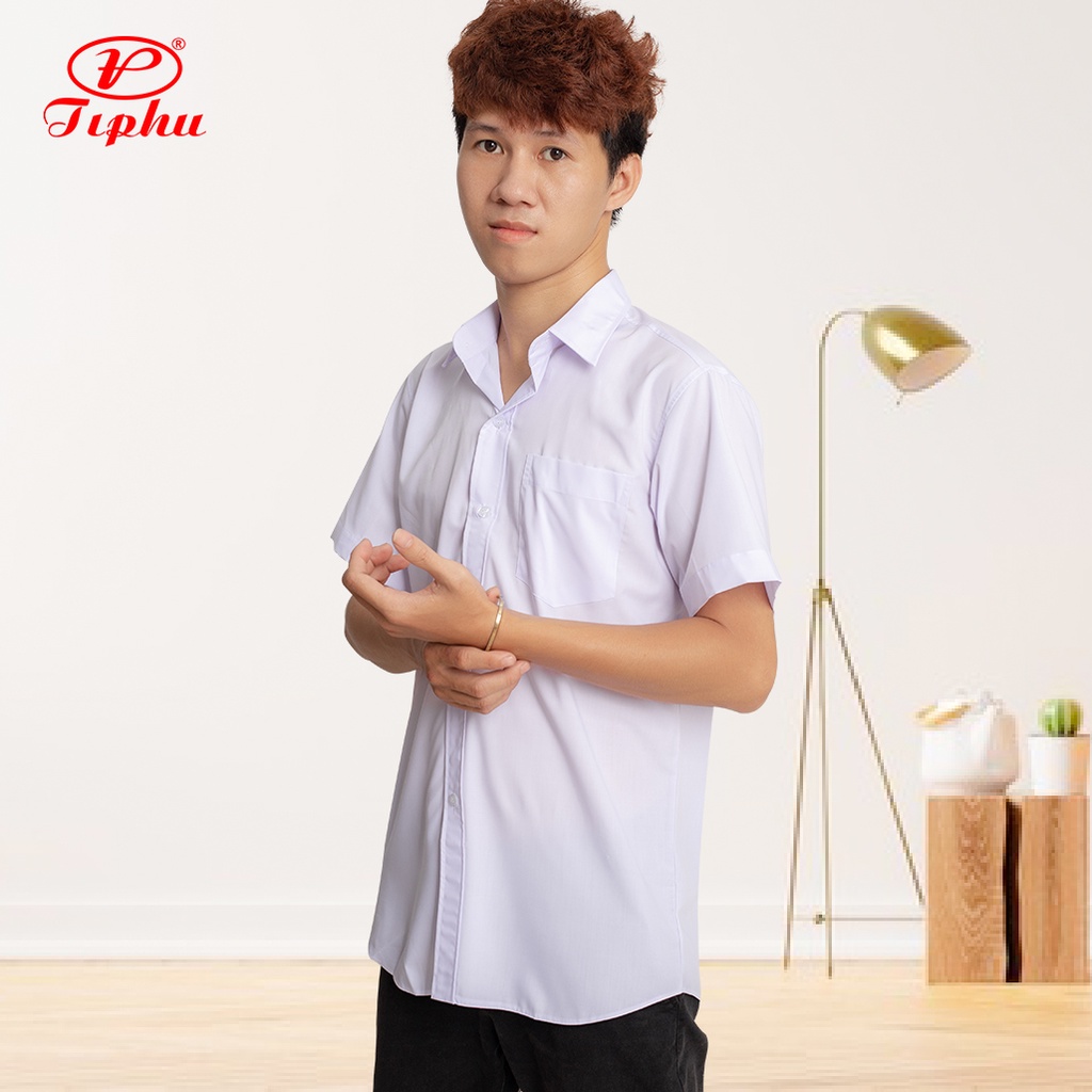 Áo sơ mi trắng tay dài, đồng phục học sinh nam, chất vải KT Silk mềm mại, size từ 20-95kg