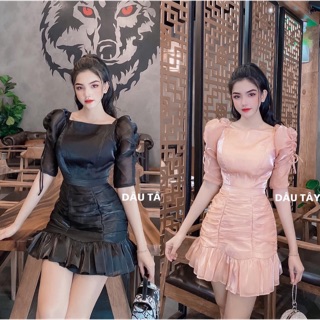 Đầm đuôi cá tay bồng chất lưới kiếng cao cấp + Ảnh thật