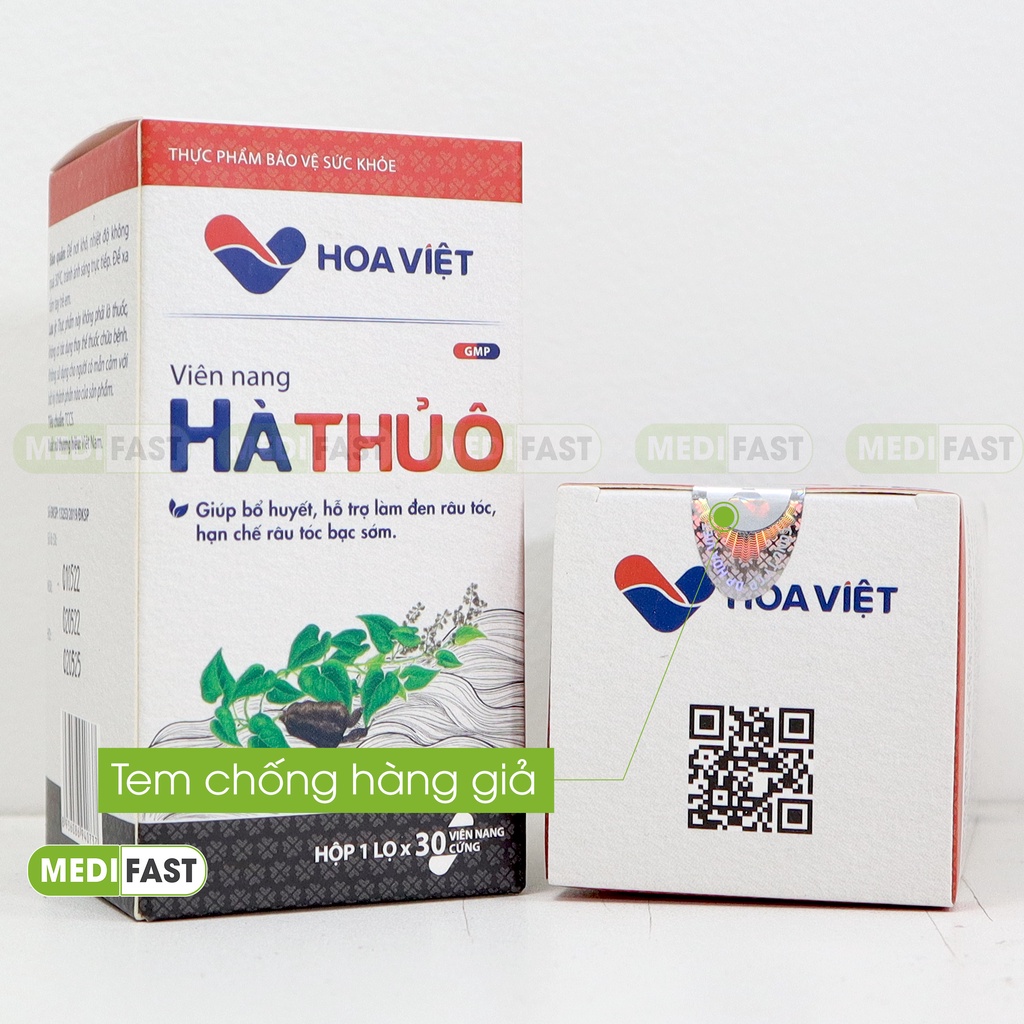 Viên nang đen tóc Hà Thủ Ô Hoa Việt, viên giúp kích thích mọc tóc giảm máu xấu dưỡng tóc đen chống gãy rụng