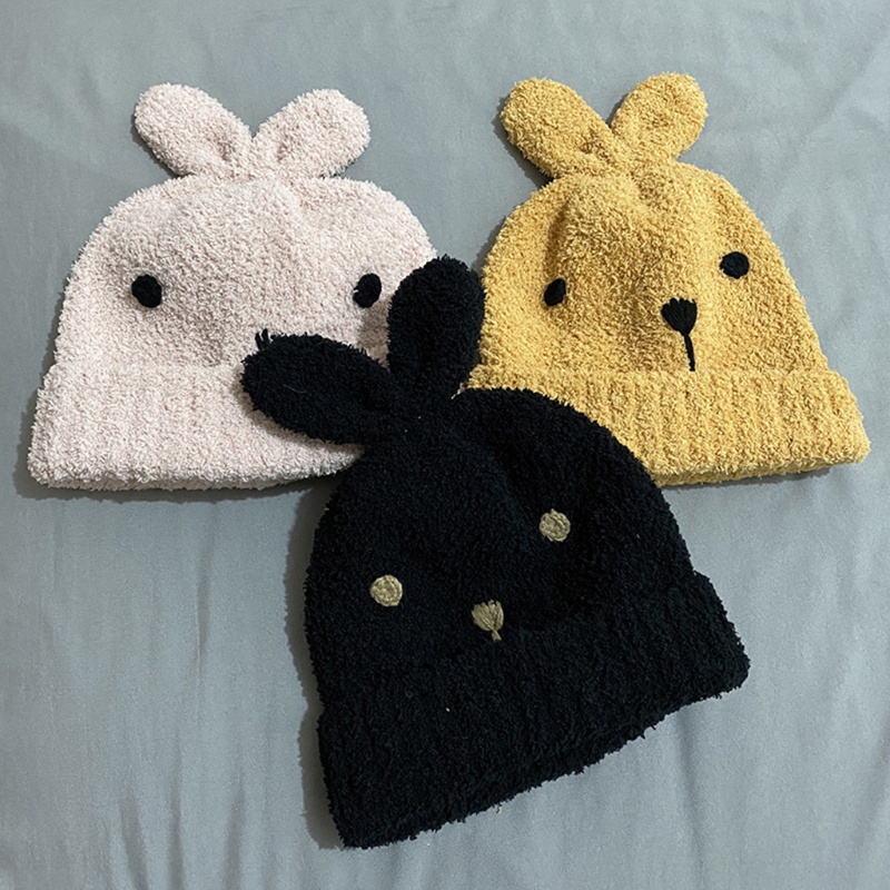 Mũ Beanie Dệt Kim Phối Tai Thỏ Dễ Thương Thời Trang Mùa Đông Năm 2021 Cho Bạn Gái