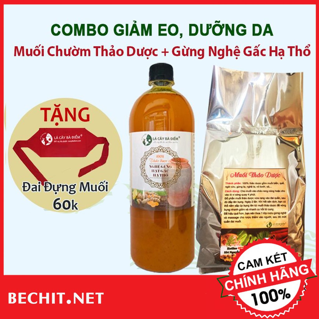 Combo 1 Muối Chườm Thảo Dược + 1 Cốt Gừng Nghệ Gấc Hạ Thổ Tặng Đai Đựng Muối 60k Dưỡng Trắng Da Giảm Bụng Săn Eo Mờ Thâm