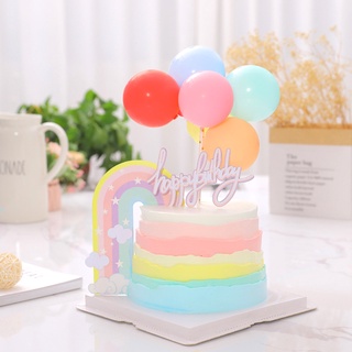 Bộ thẻ trang trí bánh kem sinh nhật màu cầu vồng