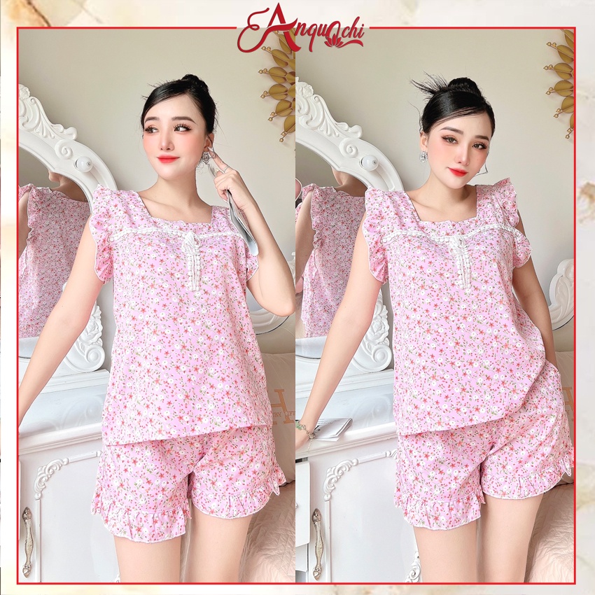 Đồ Bộ Nữ Mặc Nhà Anquachi Quần Đùi Lụa Hoa Nhí Lưng Thun Mặc Ở Nhà Đẹp Đi Chơi Dễ Thương S076
