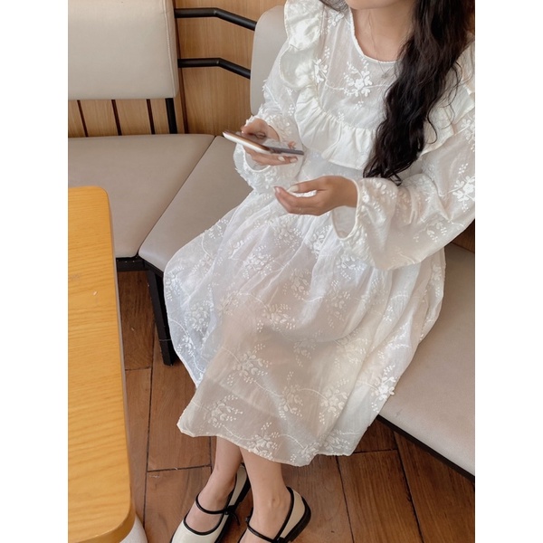 Đầm babydoll hoa thêu nổi thắt nơ lưng - LOLLIPOP BABYDOLL - CARROT FARM