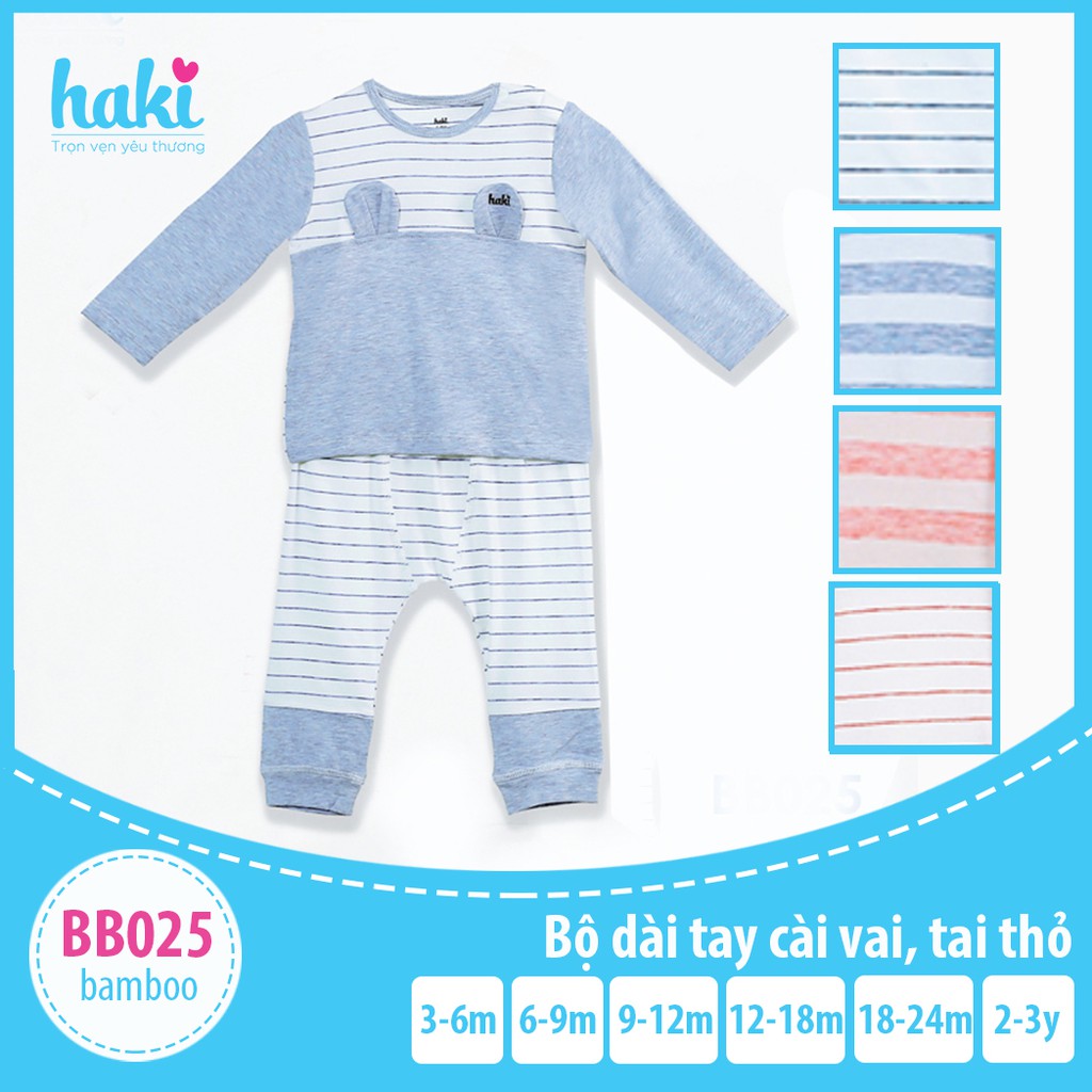 Bộ quần áo dài tay cài vai tai thỏ vải sợi tre cao cấp cho bé Haki BB025