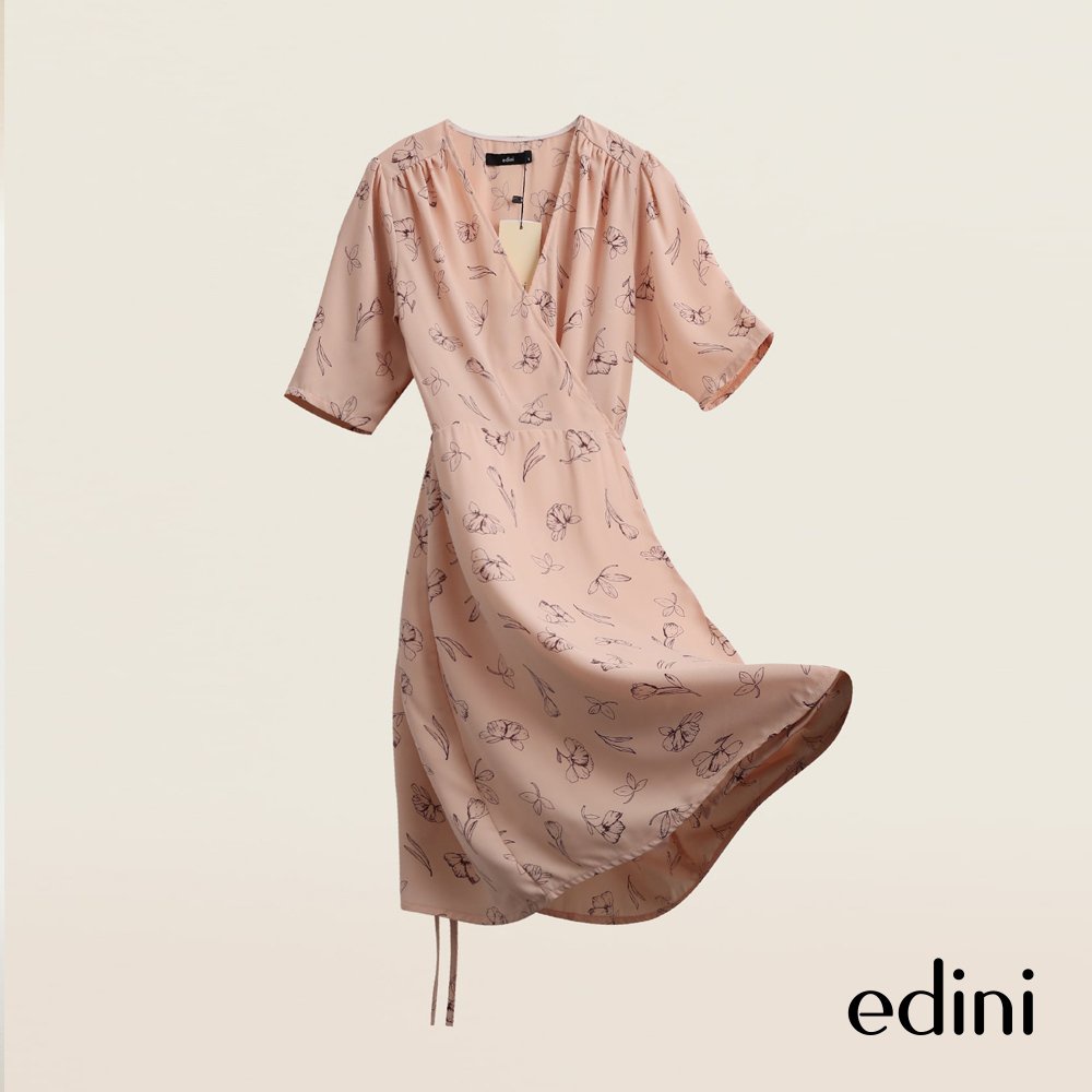 Đầm cổ chữ V thắt eo cách điệu EDINI - D1457