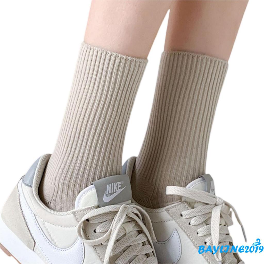 Vớ ống lửng màu trơn kết cấu gân ấm áp trong nhà/ ngoài trời cho nữ