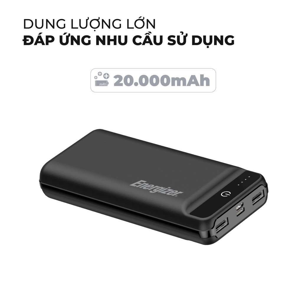 [Mã 156ELHA80K giảm 6% đơn 400K] Sạc dự phòng Energizer 20.000mAh UE20009 Dung lượng lớn, tích hợp 2 cổng inputs/outpu