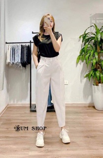 Quần baggy cạp cao - ẢNH THẬT