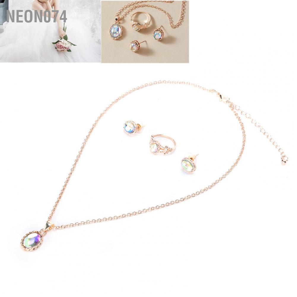 Neon074 Neon074 Vòng cổ Nhẫn Bông tai Bộ Trang sức Nữ thời trang cho Lễ hội Tiệc cưới