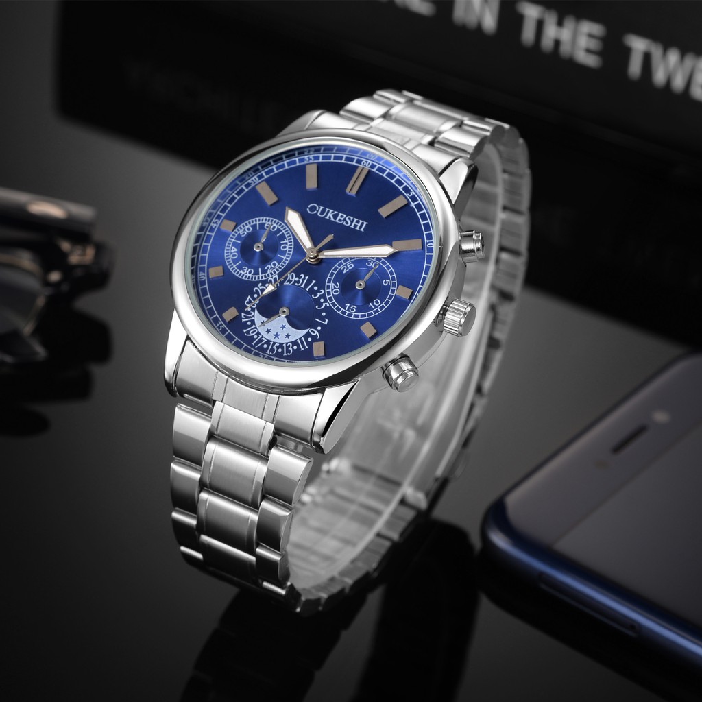 (FULL BOX) Đồng Hồ Nam OUKESHI Dây Thép Không Gỉ Cao Cấp + Tặng Hộp và Pin | BigBuy360 - bigbuy360.vn