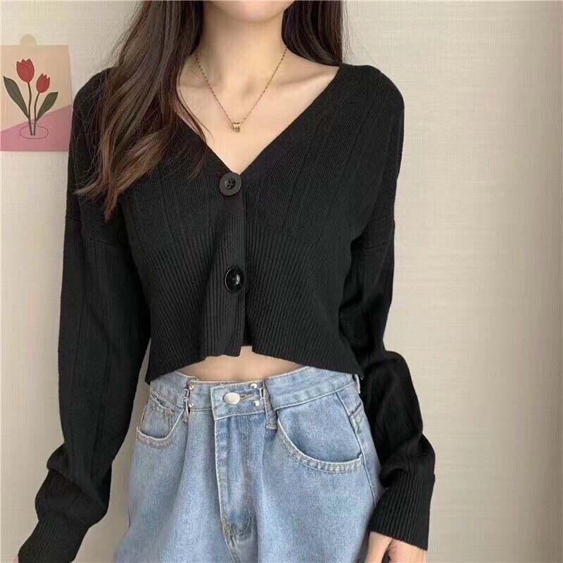 Áo Khoác Cardigan 2 Cúc dáng Croptop Hàng QC