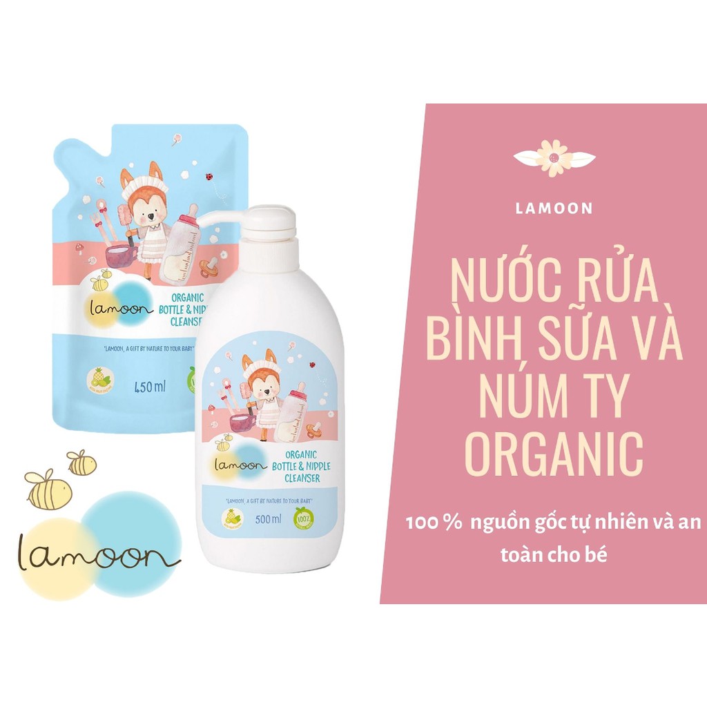 Nước rửa bình sữa Organic cho bé Lamoon - Túi 450ml