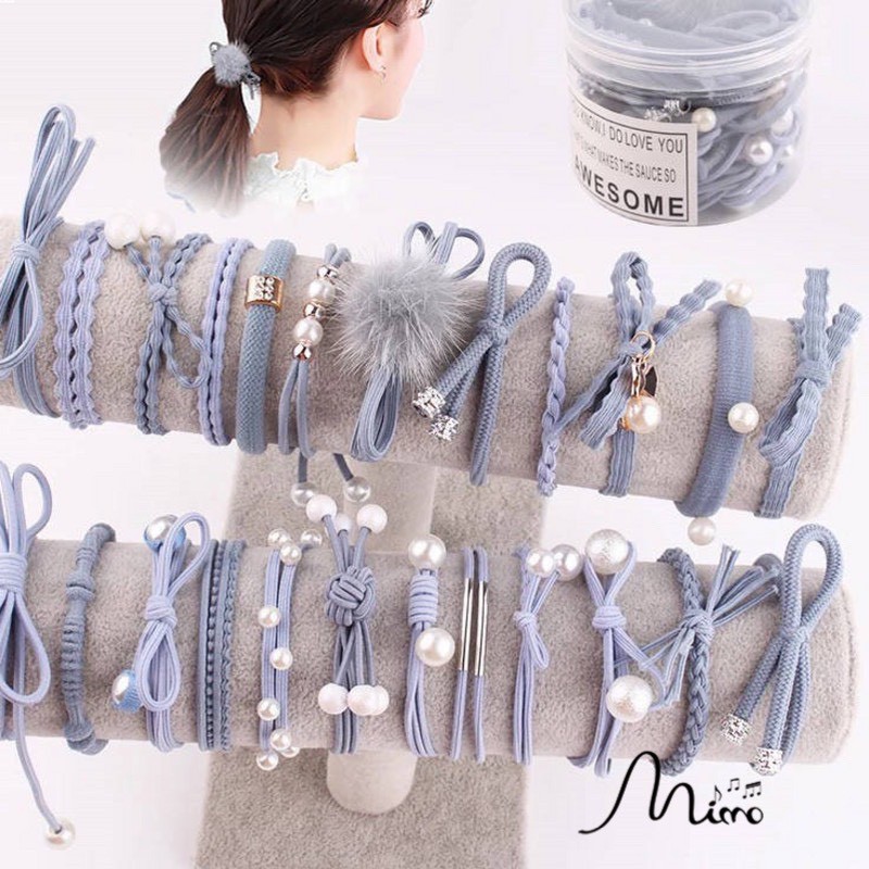 Set 12 dây buộc tóc kèm hộp chất liệu mềm siêu chắc loại đẹp nhiều kiểu mẫu nữ tính tạo nhiều kiểu tóc