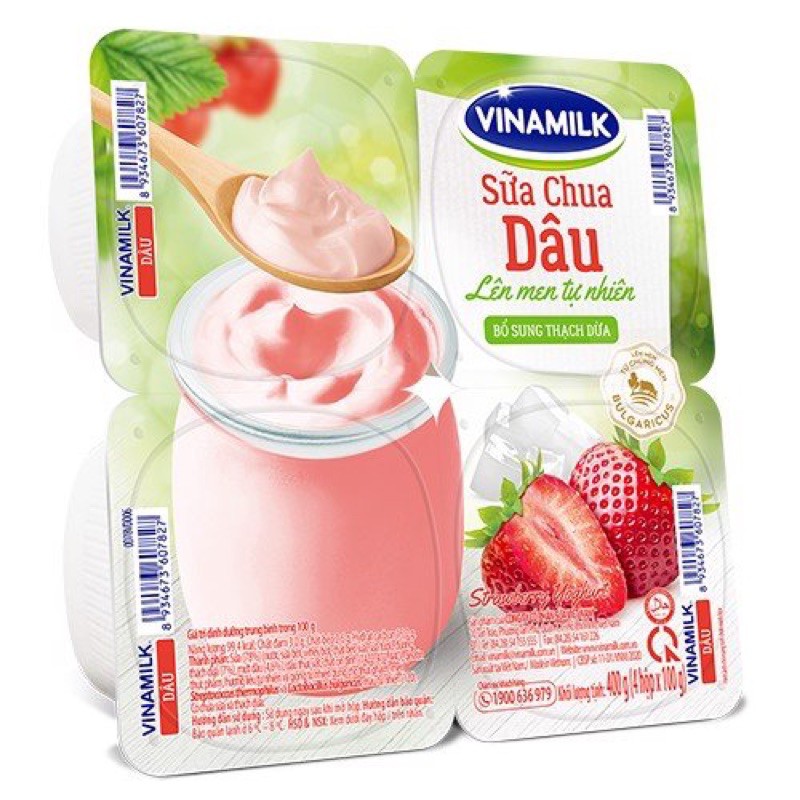 Sữa chua ăn Vinamilk dâu - Vỉ 4 hộp x 100g