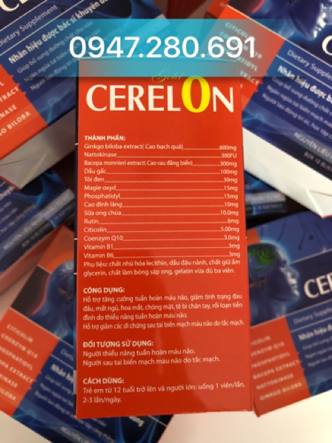 💥Hàng mới 💥 Cerelon Gold bổ não , tăng cường trí nhớ Hộp 100 viên 💥 Sản phẩm này không phải là thuốc .