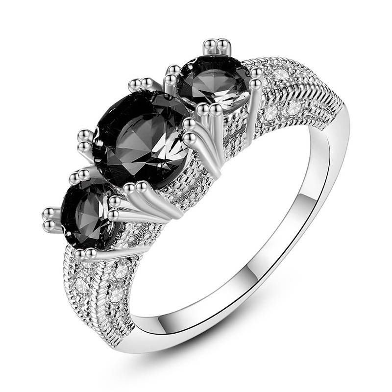 Nhẫn Kim Loại Màu Đen Đính Đá Zircon Sang Trọng Thời Trang Cho Nữ