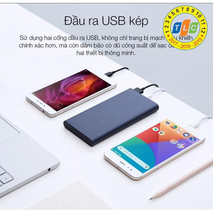 Pin Sạc Dự Phòng Xiaomi Gen 2S Version 2018 10000 mAh 2 Cổng USB Hỗ Trợ QC 3.0 - Hàng Chính Hãng