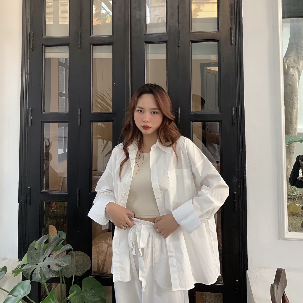 Áo Sơ Mi Nữ Trắng SOBEH Form Rộng Chất Liệu Thô Hàn Basic (Ảnh thật)