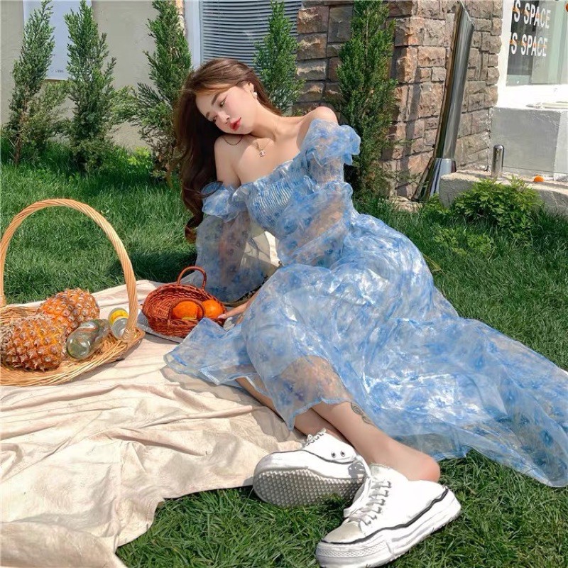 SẴN🖤Đầm xoè maxi dài hoa nhí bo chun đi biển xinh xắn|Váy bánh bèo ulzzang trễ vai tiểu thư nhẹ công chúa | BigBuy360 - bigbuy360.vn