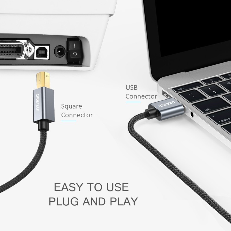 Dây Cáp Kết Nối Máy In USB 2.0 Từ USB-A To Type-B Dài 3M CHOETECH AB0011 - Hàng Chính Hãng