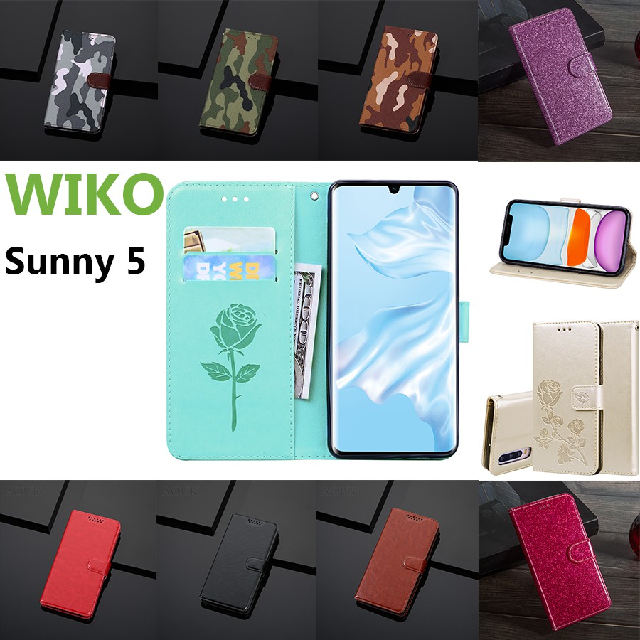 Bao da nắp gập từ tính kiêm giá đỡ có ngăn ví đựng thẻ chống rơi cho Wiko Sunny 5 Sunny5 Zoryer