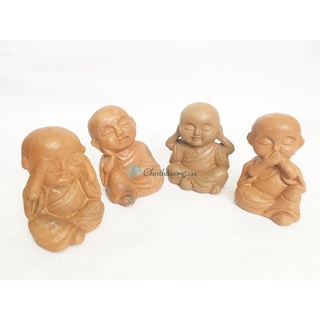 Bộ tượng 4 chú tiểu tứ không bằng gốm đất nung thủ công làng gốm Bàu Trúc - Gốm Chăm handmade trang trí vintage
