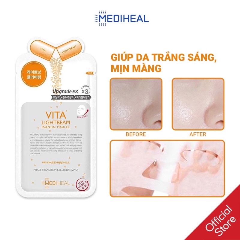 Combo 5 miếng Mặt Nạ Dưỡng Trắng, Mờ Vết Thâm Mediheal Vita Lightbeam Essential Mask Ex 25ml x 5 - VITA