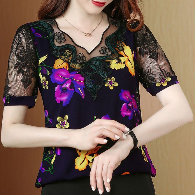 Áo Thun Tay Ngắn Phối Ren Thời Trang Mùa Hè