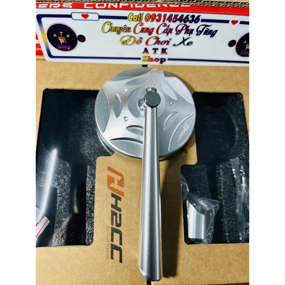 Gương xe máy kính tròn ngôi sao H2C chân bát xéo nâng cấp mới như dòng 744 hàng cnc cao cấp loại 1