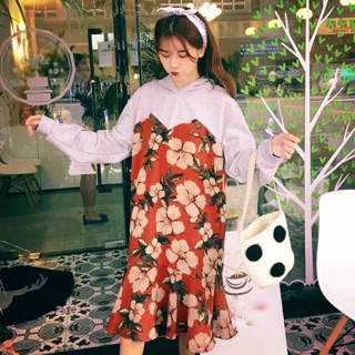 Đầm thun tay dài có nón phối voan