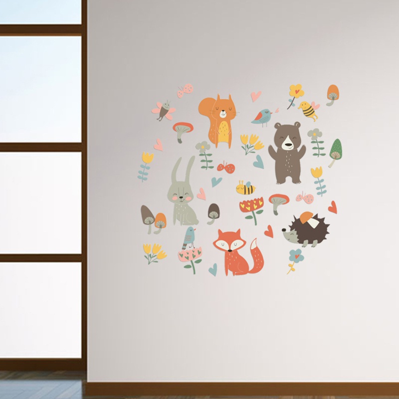 Forest Animal Party Wall Sticker for Kids Rooms Bedroom Decorations Wallpaper Mural Home Cartoon Combination Stickers