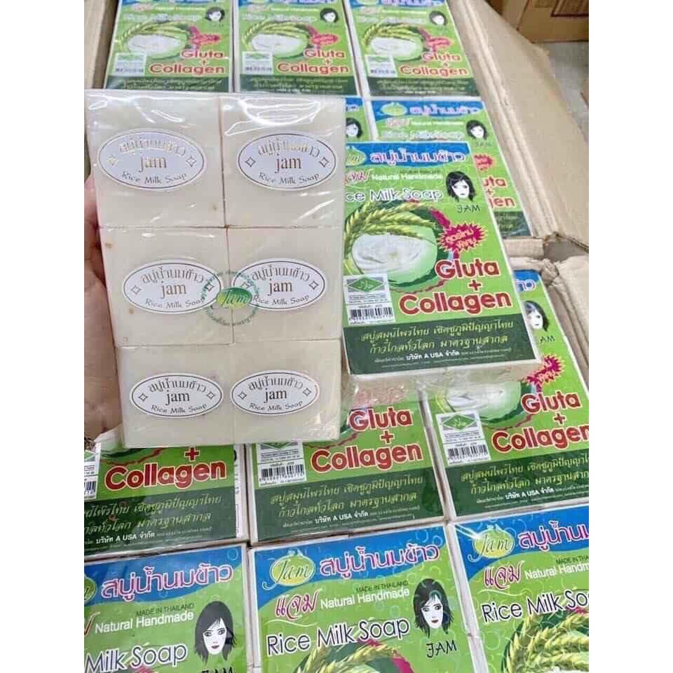 [Giá Sỉ] Lốc 12 bánh Xà Phòng Trắng Da Thái Lan Jam Rice Milk Soap