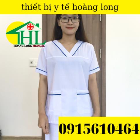 Bộ blouse cổ tim viền XANH DƯƠNG nam nữ cộc tay - bộ scrubs kỹ thuật viên cho điều dưỡng, dược sỹ, y tá, bác sĩ