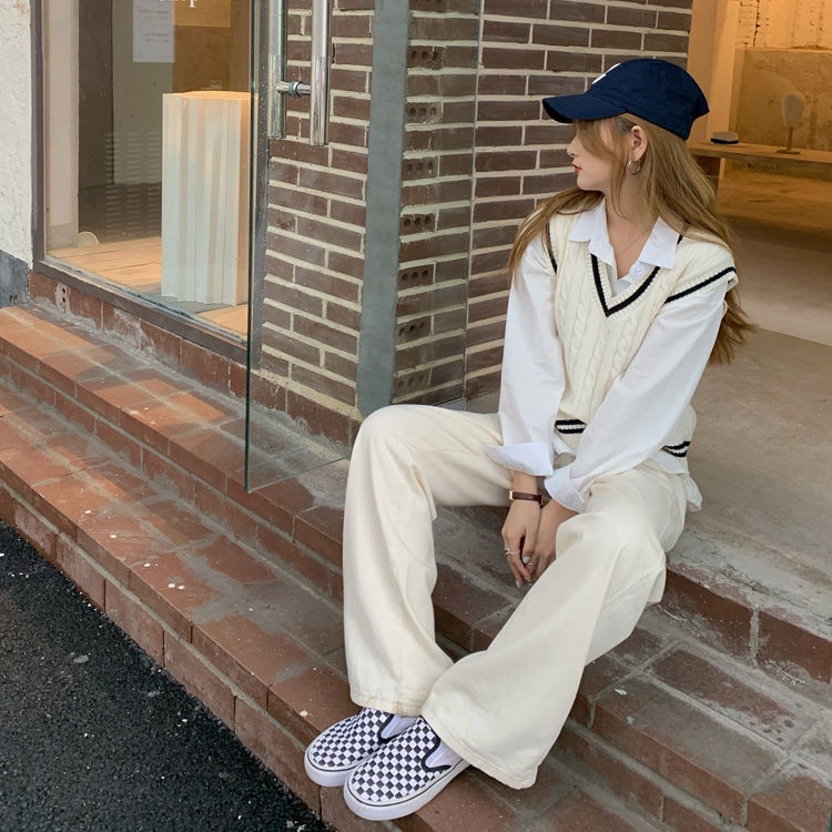 Áo Dệt Kim Cổ Chữ V Màu Sắc Tương Phản Thời Trang Mùa Thu Cho Nữ