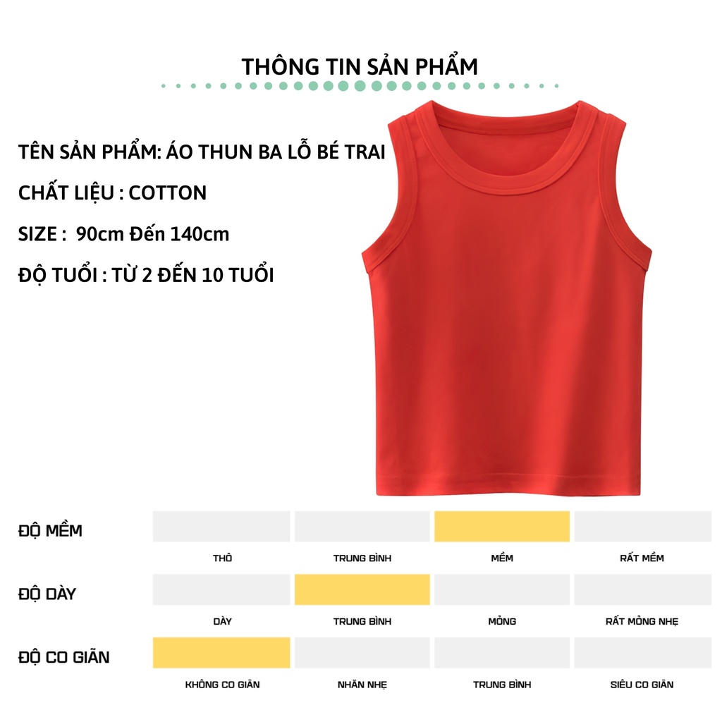 Áo thun ba lỗ bé trai 27Kids Tank top 3 lỗ sát nách nam vải Cotton cho trẻ từ 2-10 tuổi BSTT4