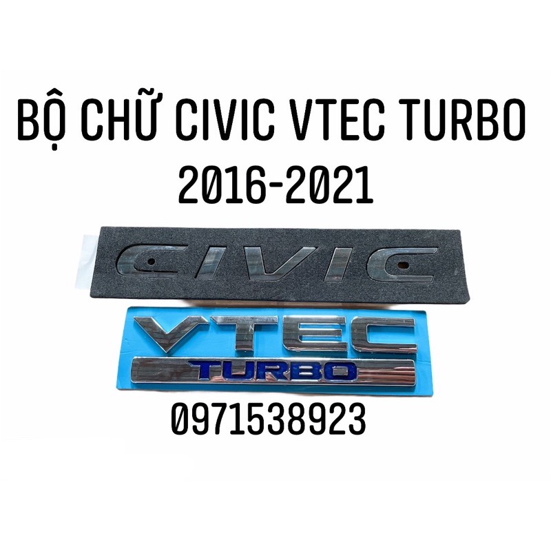 logo chữ CIVIC VTEC TURBO dán đuôi xe civic 2016-2021