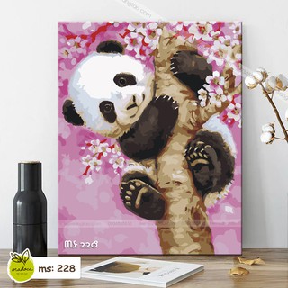 Tranh tô màu 40x50cm có khung Gấu trúc nghịch hoa T228