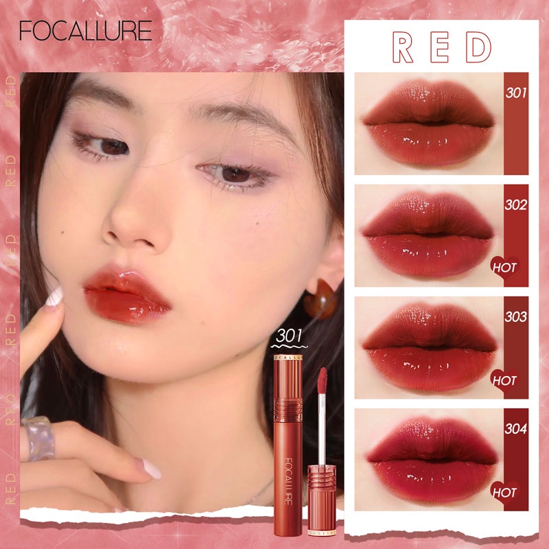 Son bóng FOCALLURE son môi có sắc tố cao Jelly-Clear Dewy Lip Tint Son bóng lâu trôi không có sẹo 2.4g