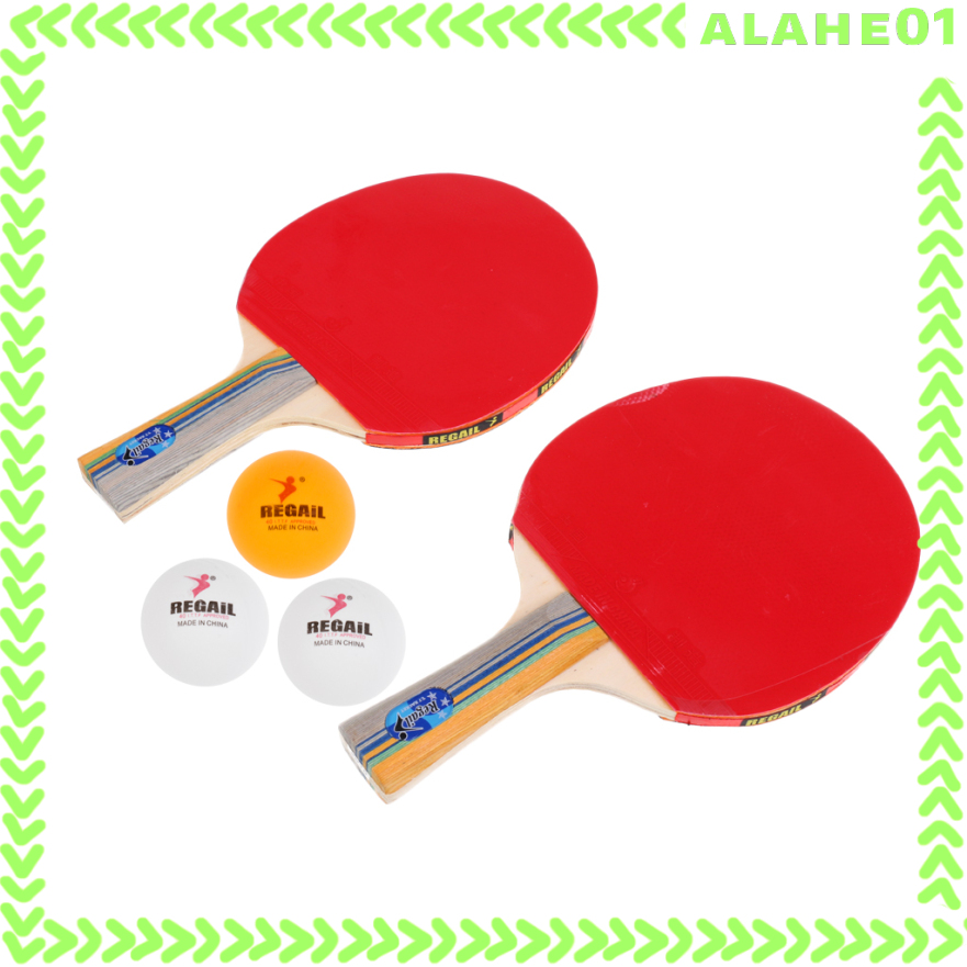 Table Tennis Game Set for 2 Players Ping Pong Long Handle Pimples in Bats Paddles Rackets + 3 Pieces Balls + 1 Piece Storing Cover Bag