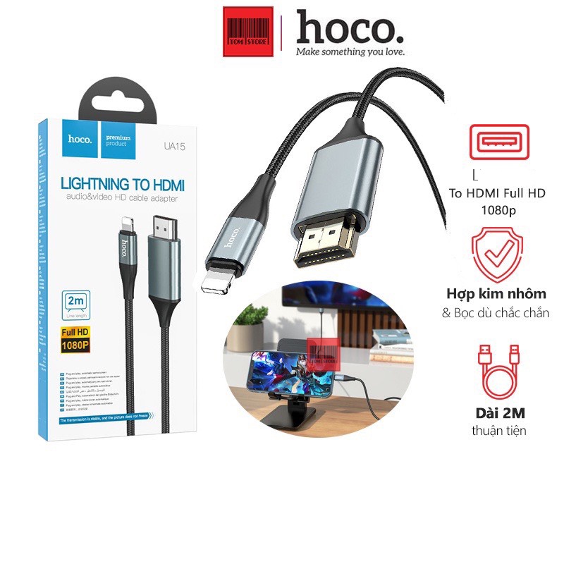 Đầu chuyển to HDMI Hoco UA15 hình ảnh chất lượng cao Full HD 1080p,cáp chuyển từ IP,tablet táo ra màn hình