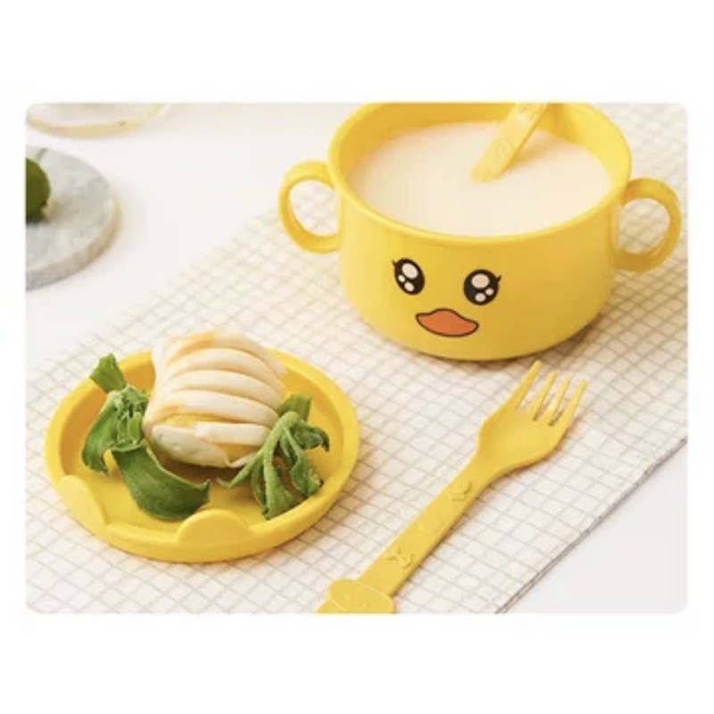 Khay, bát cốc ăn dặm nhựa cho bé hình gà vàng cực đáng yêu